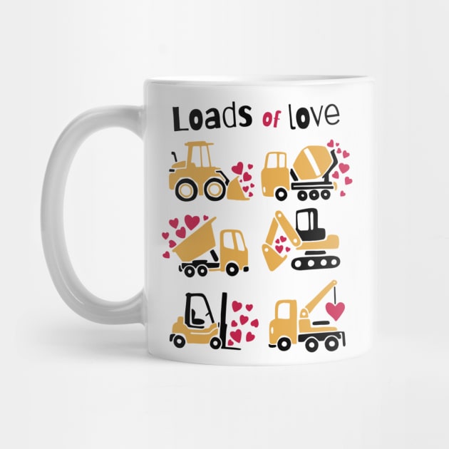 construction trucks carrying hearts and the quote "Loads of love" best gift for trucks drivers and truck lovers by AbirAbd